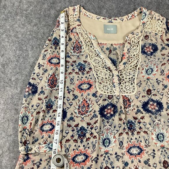Maeve Stillwater Blouse Henley Top Size *Medium Neutral Motif ANTHROPOLOGIE BOHO - Picture 12 of 16